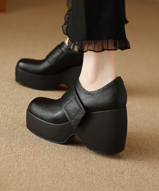 Brown Wedge Heels Platform Cowhide Leather Women Splicing YC002