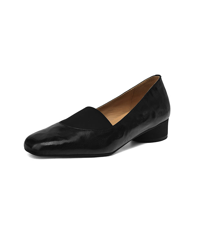Brown Sheepskin Loafers Comfy Splicing Chunky Women