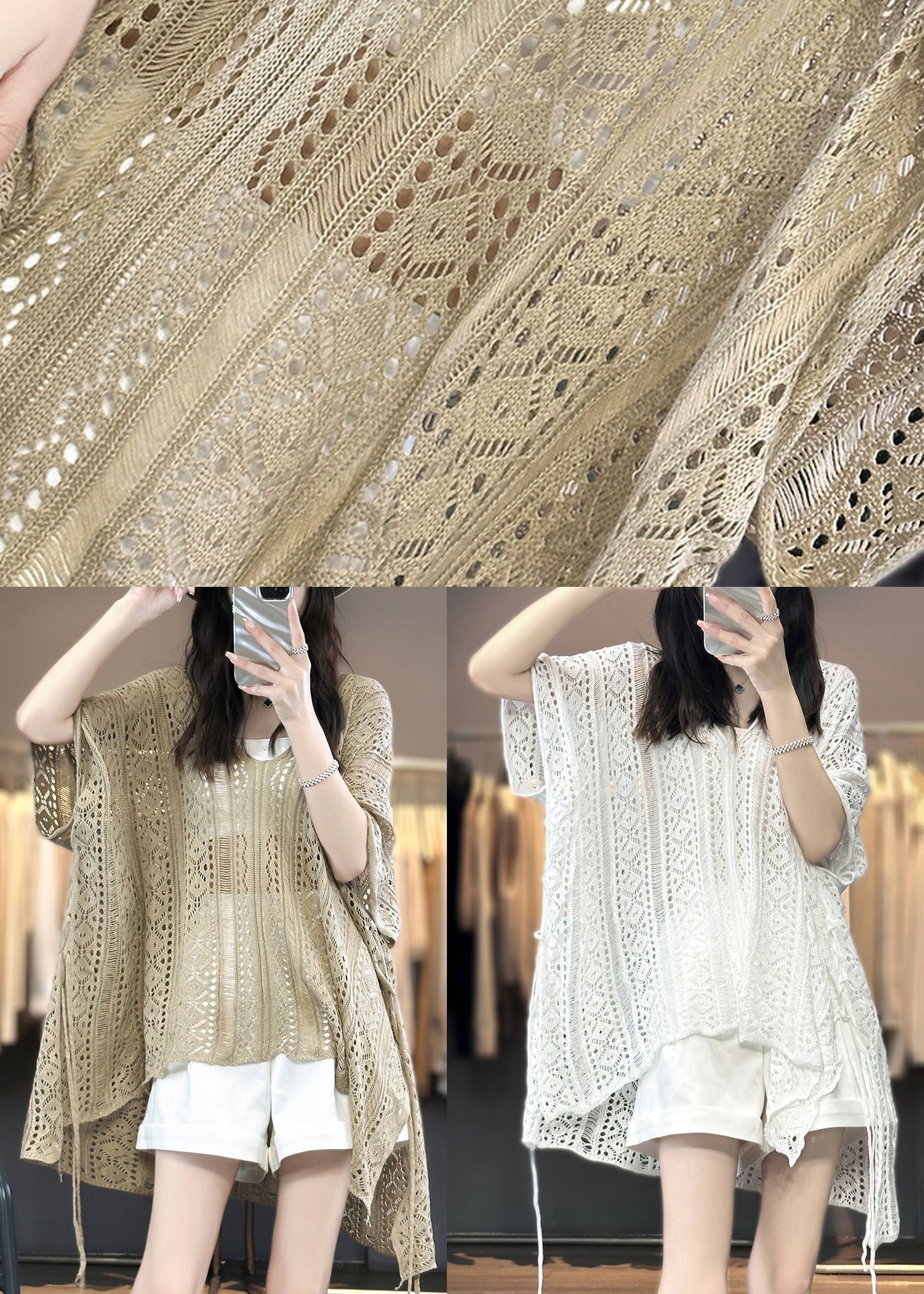 Neck Summer Camel Shirts Out V T Knit Hollow Side Open