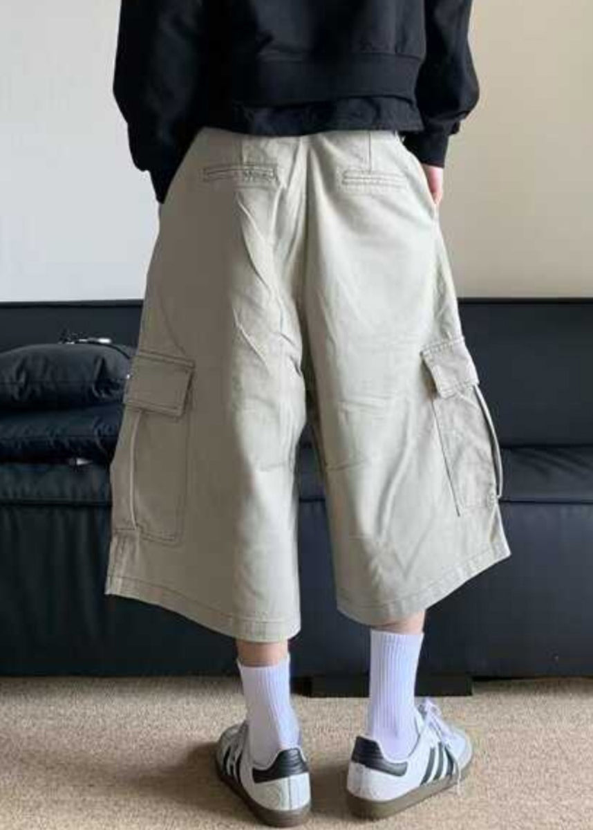 Taille Crop Hosen Casual Apricot Hohe Taschen Sommer Männer