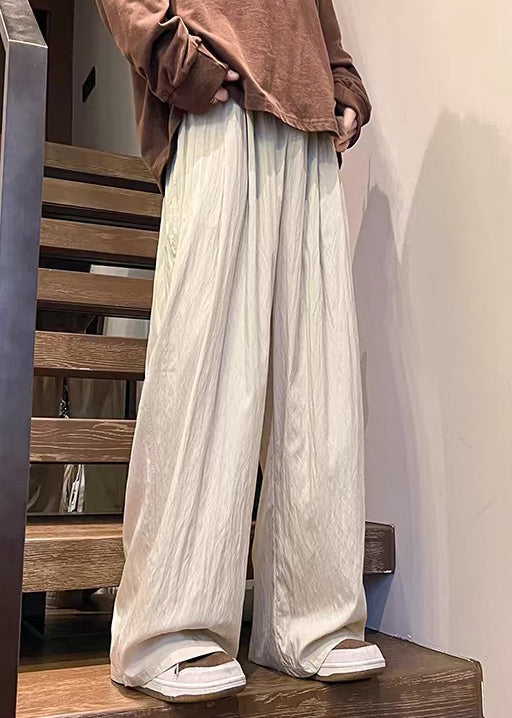 Pantalon décontracté pour homme, poches unies, été, soie, abricot glacé