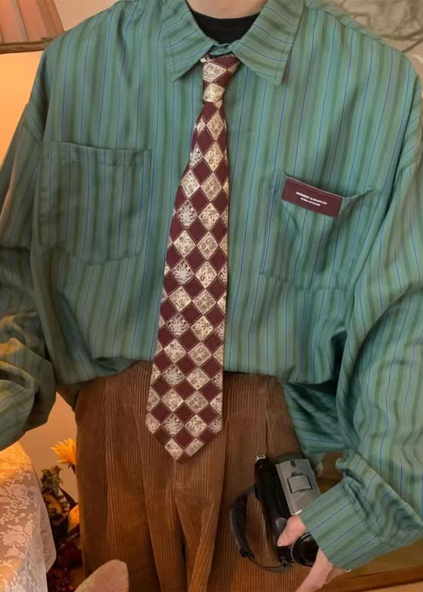 Kragen Taschen Gestreift Übergroß Apricot Baumwolle Peter Pan Casual