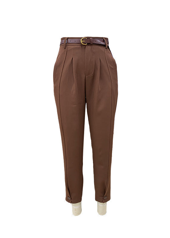 Pantalon sarouel taille haute décontracté vert automne coton