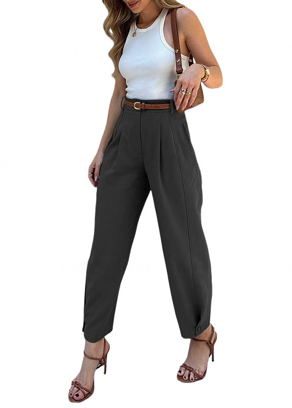 Pantalon sarouel taille haute décontracté vert automne coton