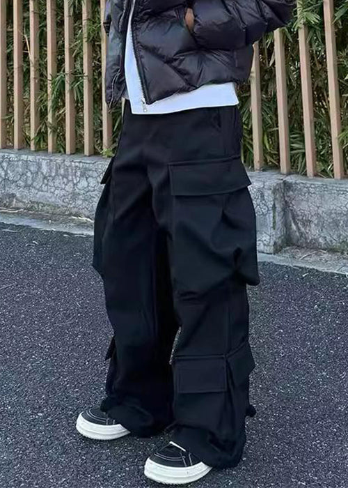 Pantalon décontracté pour homme avec poches à la taille et boutons noirs en coton