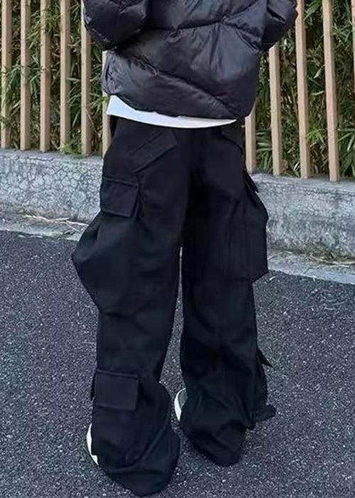 Pantalon décontracté pour homme avec poches à la taille et boutons noirs en coton