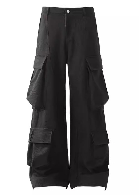 Pantalon décontracté pour homme avec poches à la taille et boutons noirs en coton