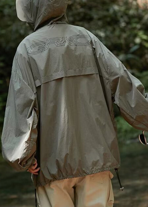 Herren UPF Reißverschluss Kapuze Sommer Print Freizeitmantel 50+ Schwarz