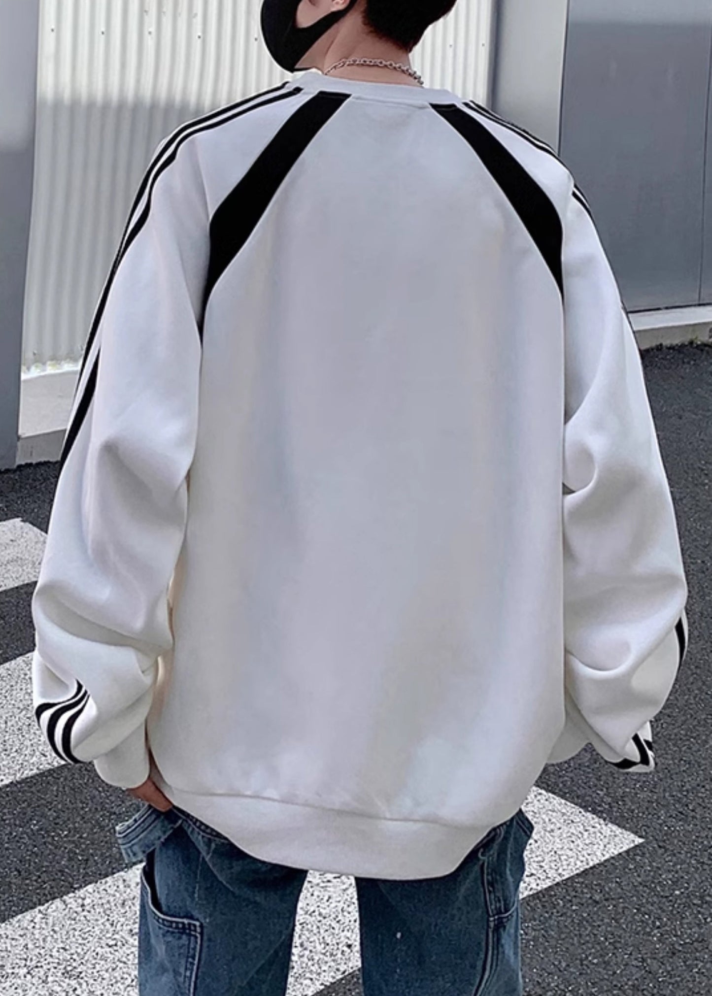 Sweat-shirt ample décontracté en coton noir à col rond pour homme, collection automne EQ005