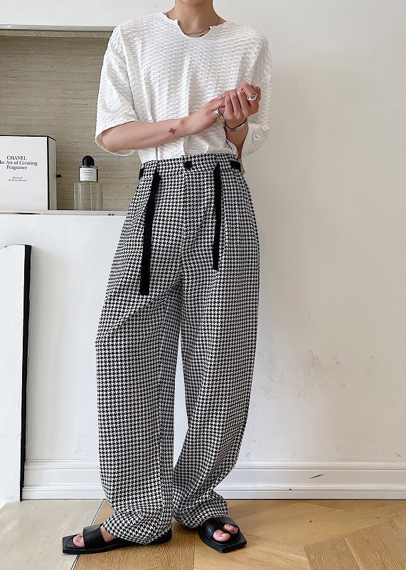 Pantalon décontracté surdimensionné noir en coton à carreaux pour homme