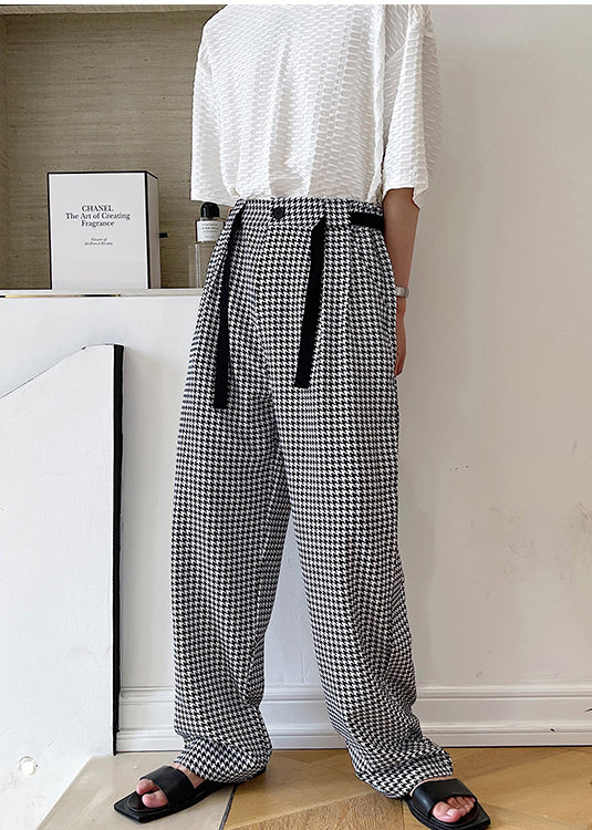 Pantalon décontracté surdimensionné noir en coton à carreaux pour homme