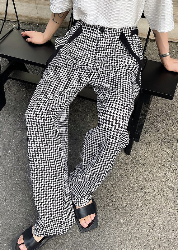 Pantalon décontracté surdimensionné noir en coton à carreaux pour homme