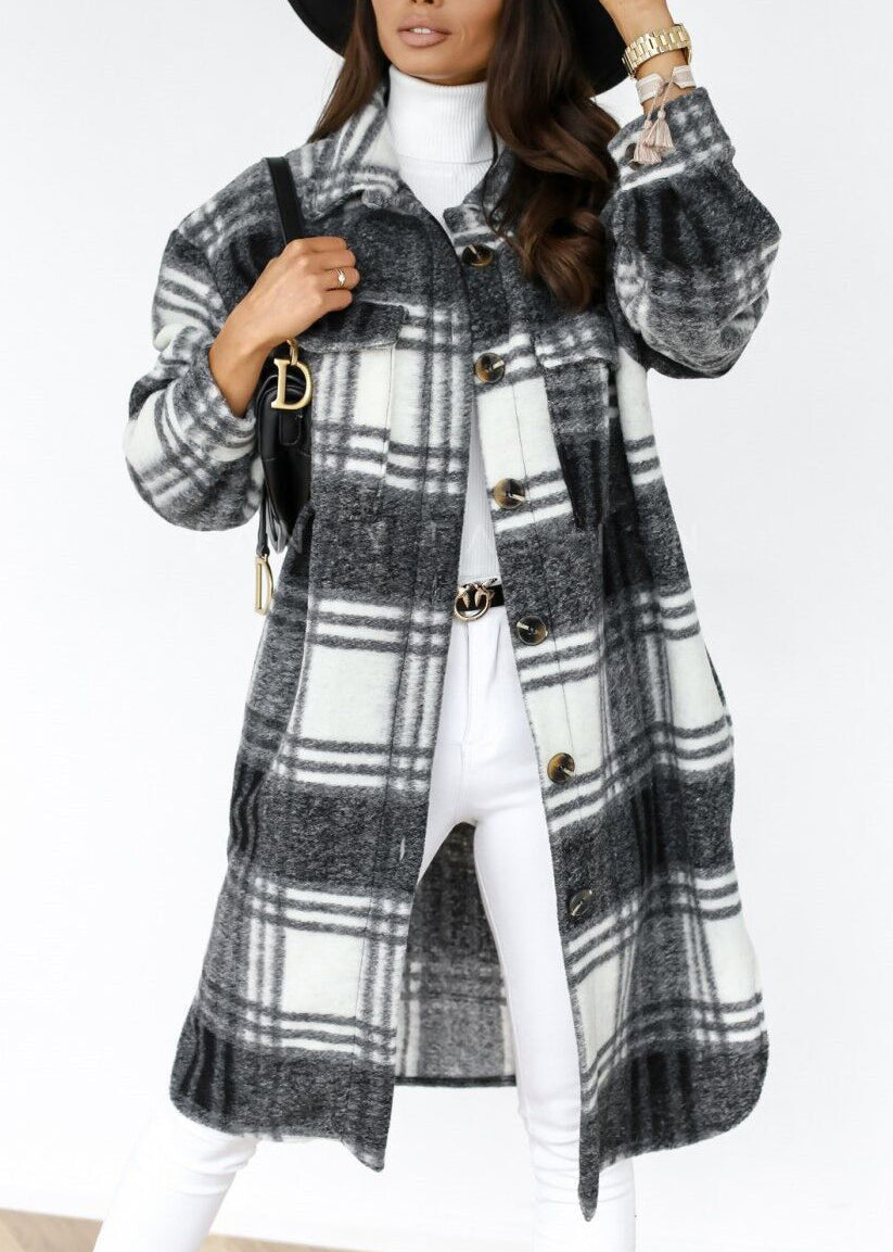 Pan Casual Collar Shirts Coat Spring Plaid Woolen Peter Black