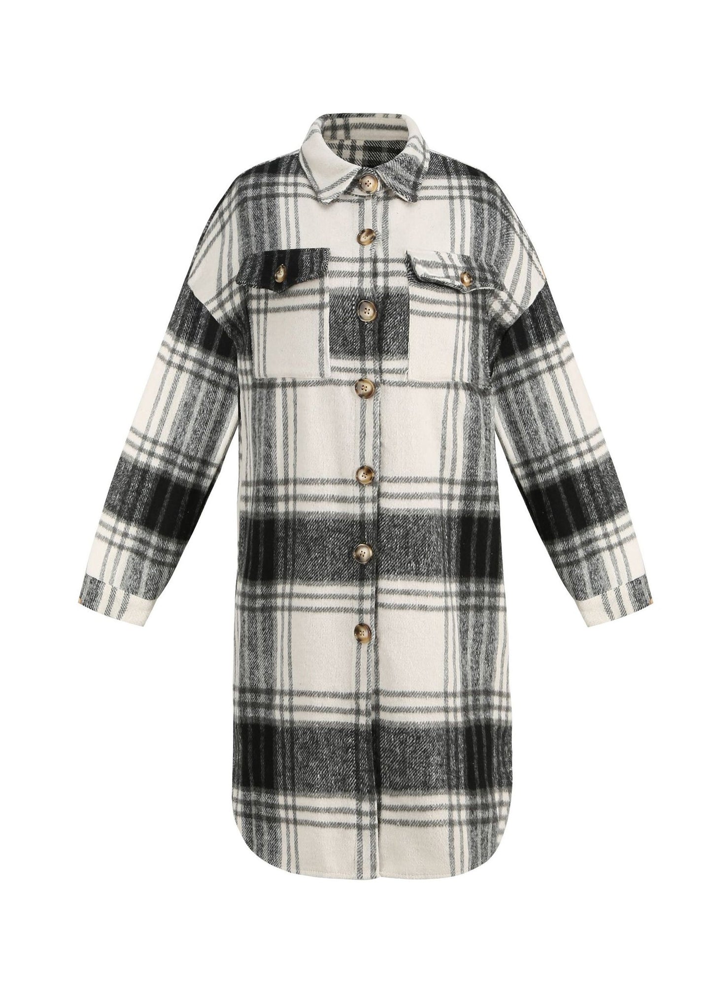 Pan Casual Kragen Hemden Mantel Frühling Plaid Woolen Peter Schwarz