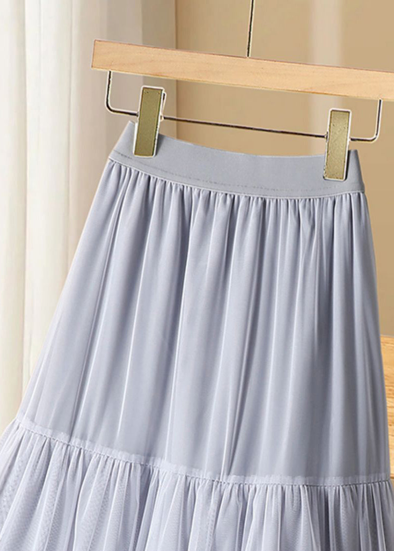 Cake Waist Tulle Skirts Ruffled Elastic Black Casual Long