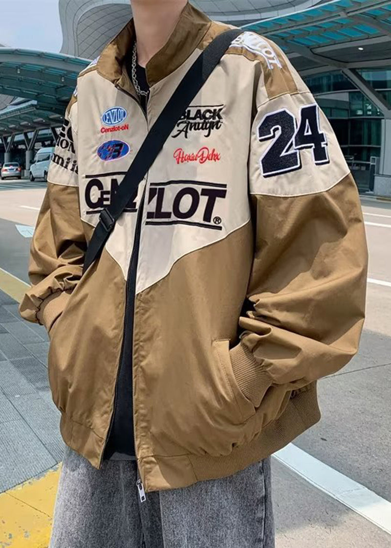 Patchwork Baumwolle Frühling TC001 Reißverschluss Schwarz Mantel Casual