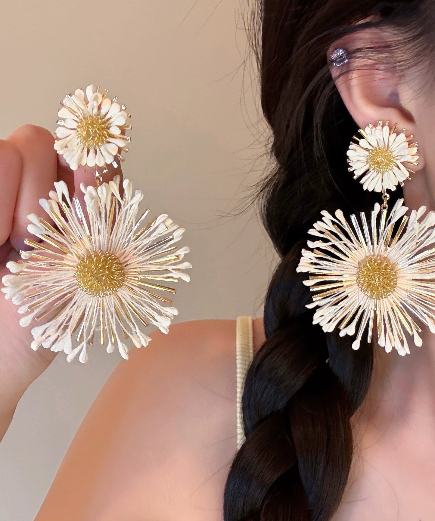 Alloy Sunflower Earrings Blue Drop Casual
