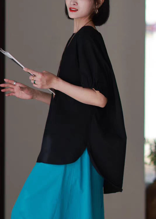 Neck T Low Open Casual Design Side O Blue Shirts Cotton High