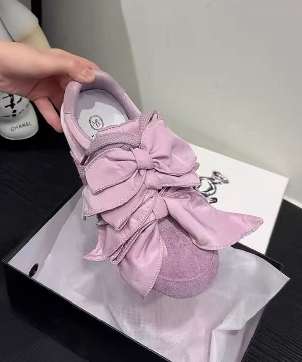 Suede Splicing Women Shoes Apricot Bow Casual Flat For