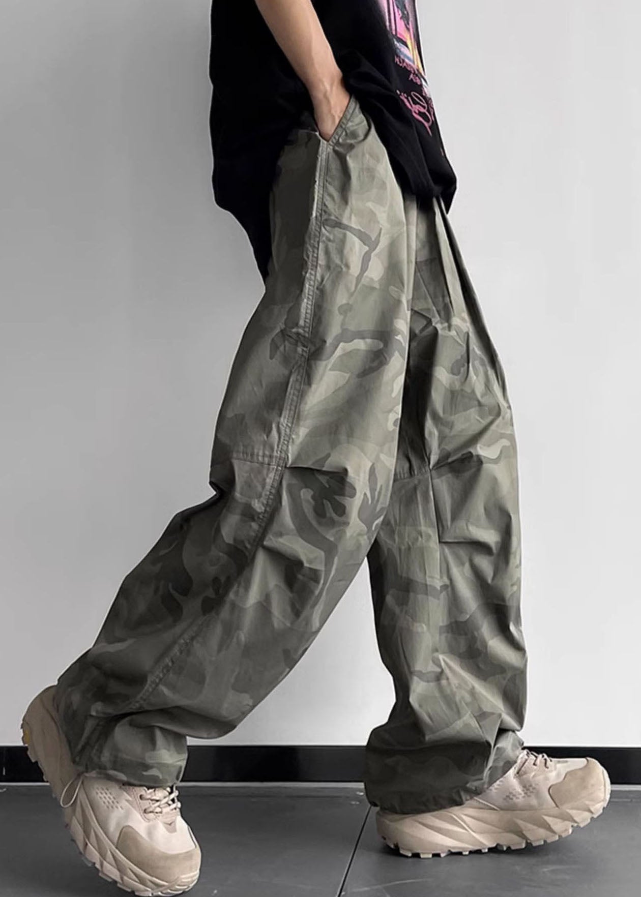 Pantalon camouflage homme coton taille élastique décontracté poches été