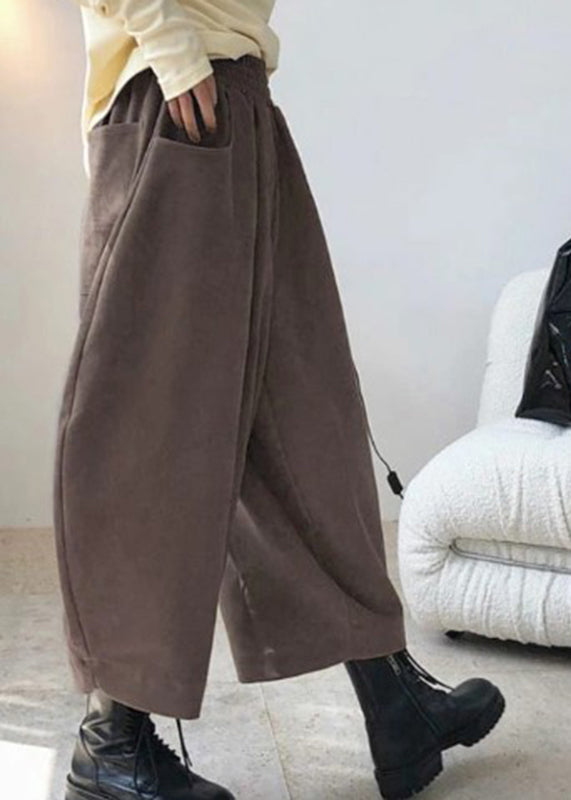 Pantalon décontracté à taille élastique avec poches à ressort et sarouel caramel