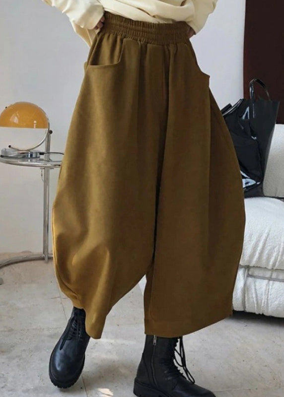 Pantalon décontracté à taille élastique avec poches à ressort et sarouel caramel