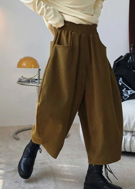 Pantalon décontracté à taille élastique avec poches à ressort et sarouel caramel