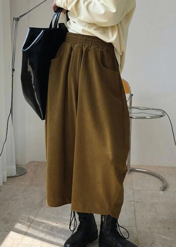 Pantalon élastique à poches, sarouel caramel, taille décontractée, printemps
