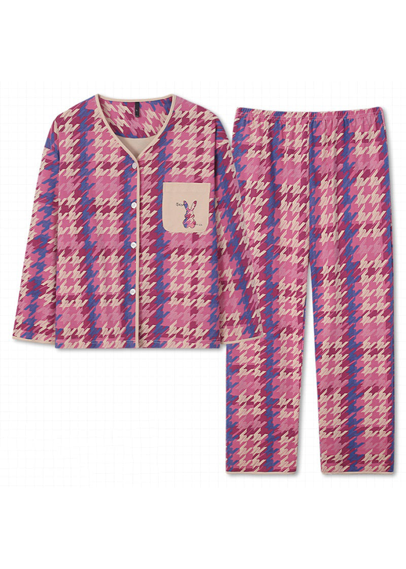 Casual Colorblock Print Pockets Button Two Pieces Set Long Sleeve XS1025