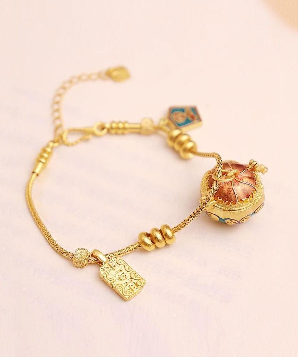 Lässiges Gold Antik Gold Emaille Kürbis Sachet Charm Armband QJ024