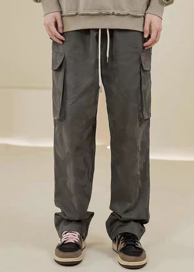 Pantalon camouflage décontracté avec poches vertes brodées en coton pour homme