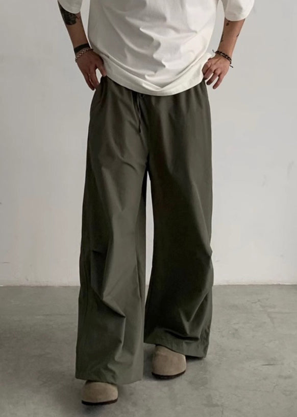 Pantalon à poches en coton pour homme, décontracté, vert, avec cordon de serrage, été