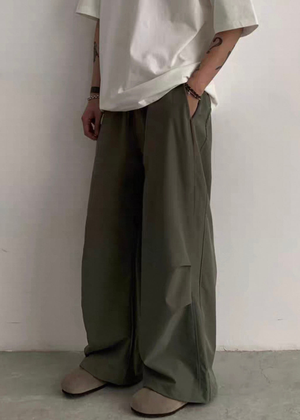 Pantalon à poches en coton pour homme, décontracté, vert, avec cordon de serrage, été