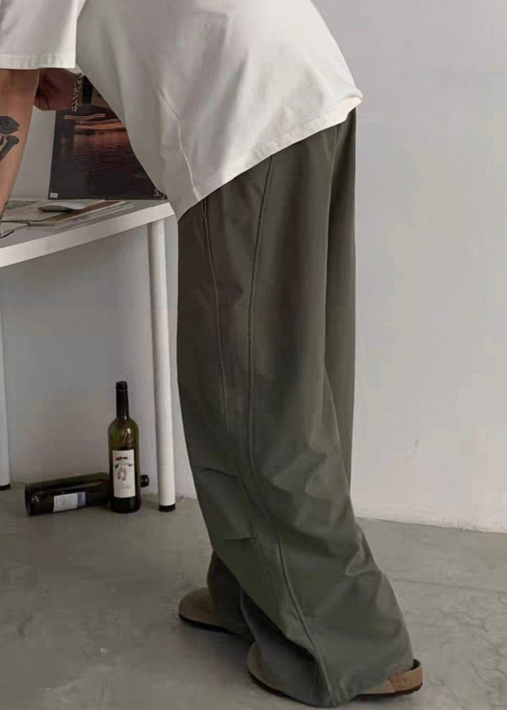 Pantalon à poches en coton pour homme, décontracté, vert, avec cordon de serrage, été