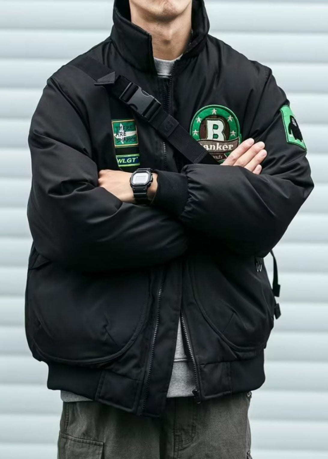 Parkas décontractés à poches pour hommes, col vert, patch TC003, printemps