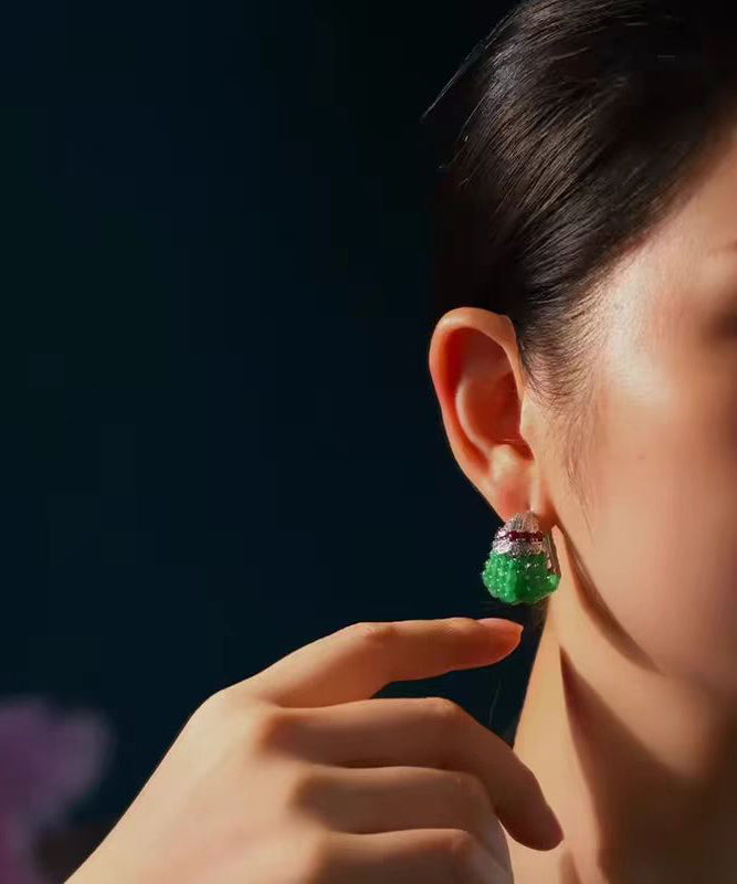 Boucles d'oreilles créoles décontractées en argent sterling vert avec perles RA017