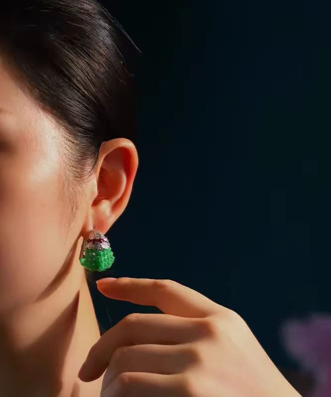 Boucles d'oreilles créoles décontractées en argent sterling vert avec perles RA017