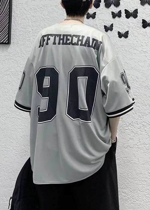 Lässige Baumwollhemden Halbarm Herren Button Print Grau