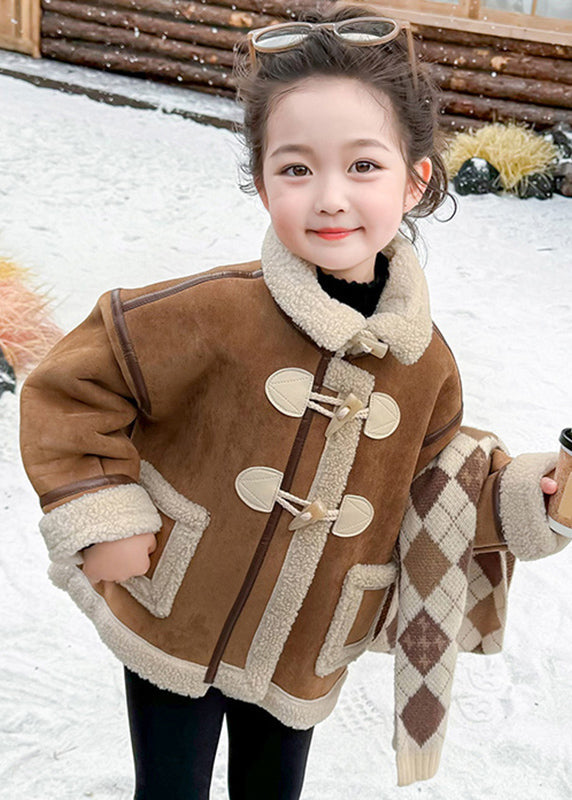 Casual Khaki Taschen Patchwork Dicke Warme Fuzzy Wolle Gefüttert Mädchen Mäntel WinterTG027
