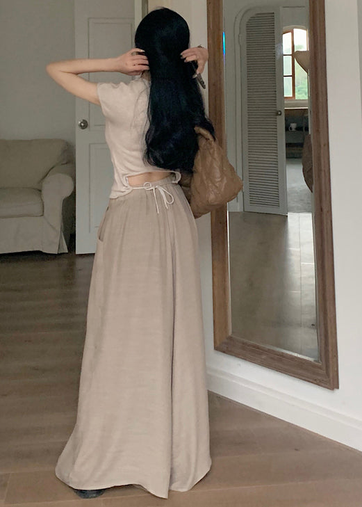 Lässiges Khaki-Top mit schmaler Passform und Hose mit weitem Bein, zweiteiliges Set, Sommer TZ010