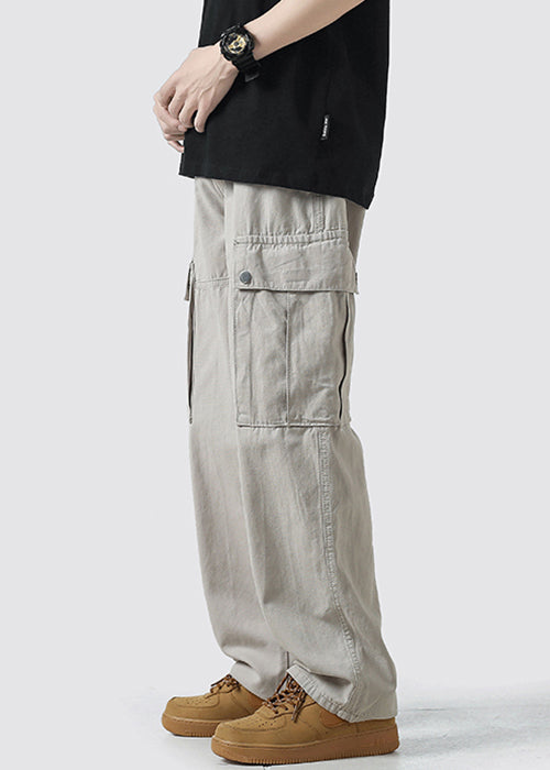 Pantalon court gris en coton léger décontracté pour homme avec poches hautes