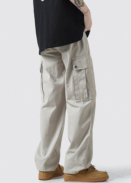 Pantalon court gris en coton léger décontracté pour homme avec poches hautes