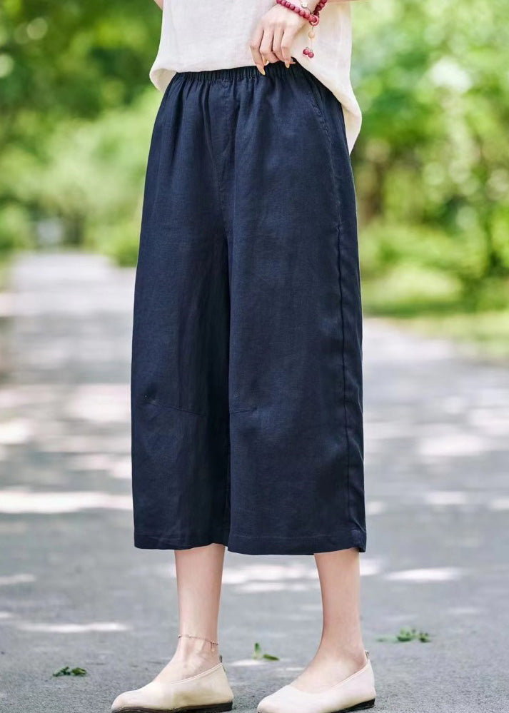 Pantalon d'été court élastique en lin avec poches