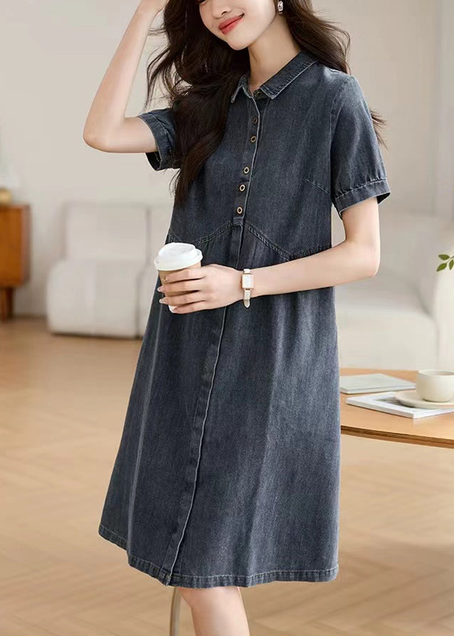 Sommerkragen Pan Peter Casual Work Denim Navy Kleid