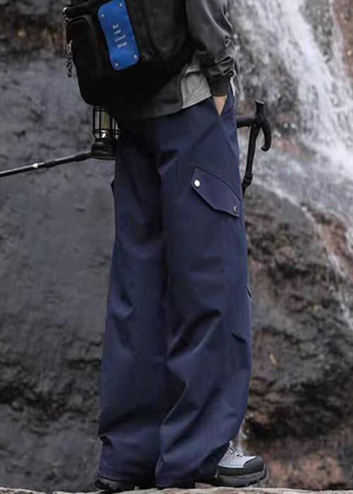 Pantalon décontracté d'automne en coton bleu marine pour homme avec poches et cordon de serrage