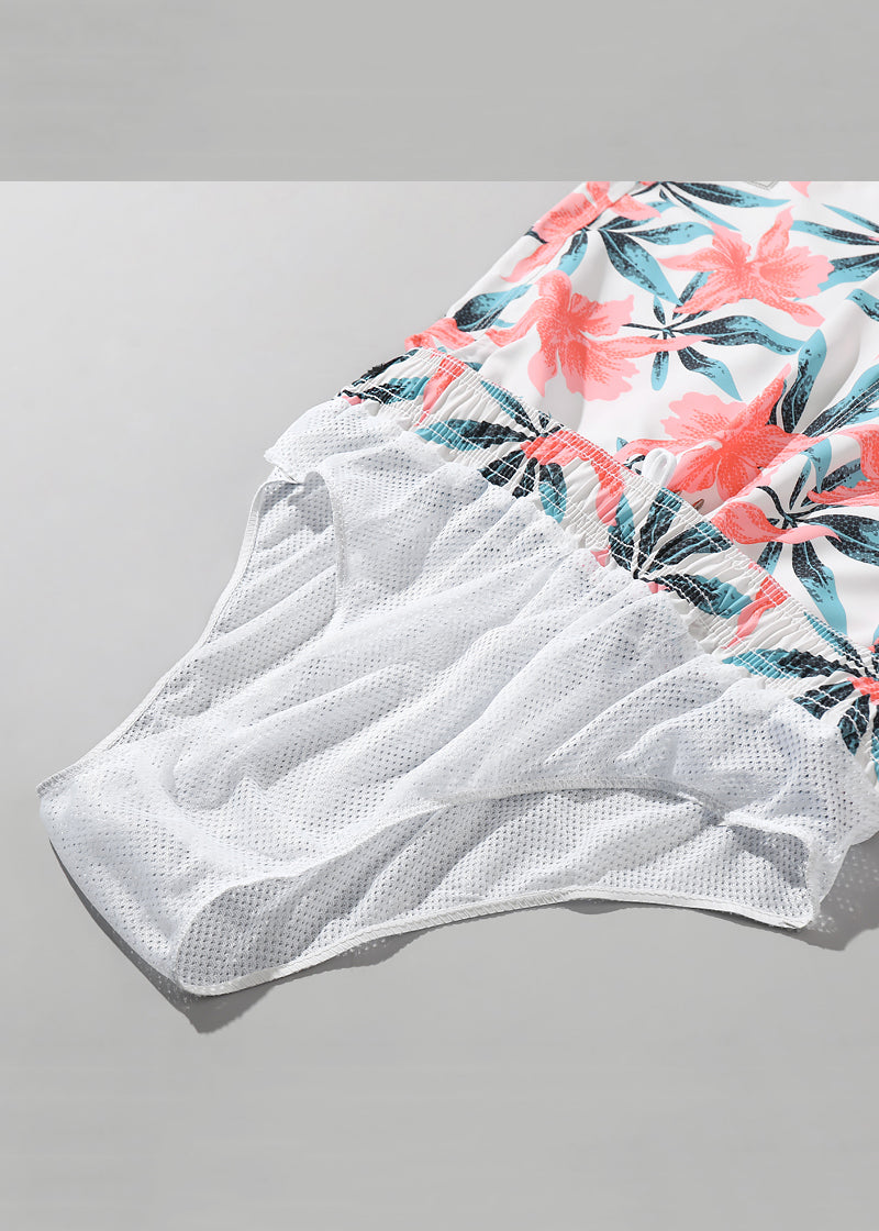 Waist Elastic Print Casual Summer Pockets Cotton Shorts Mens Pink