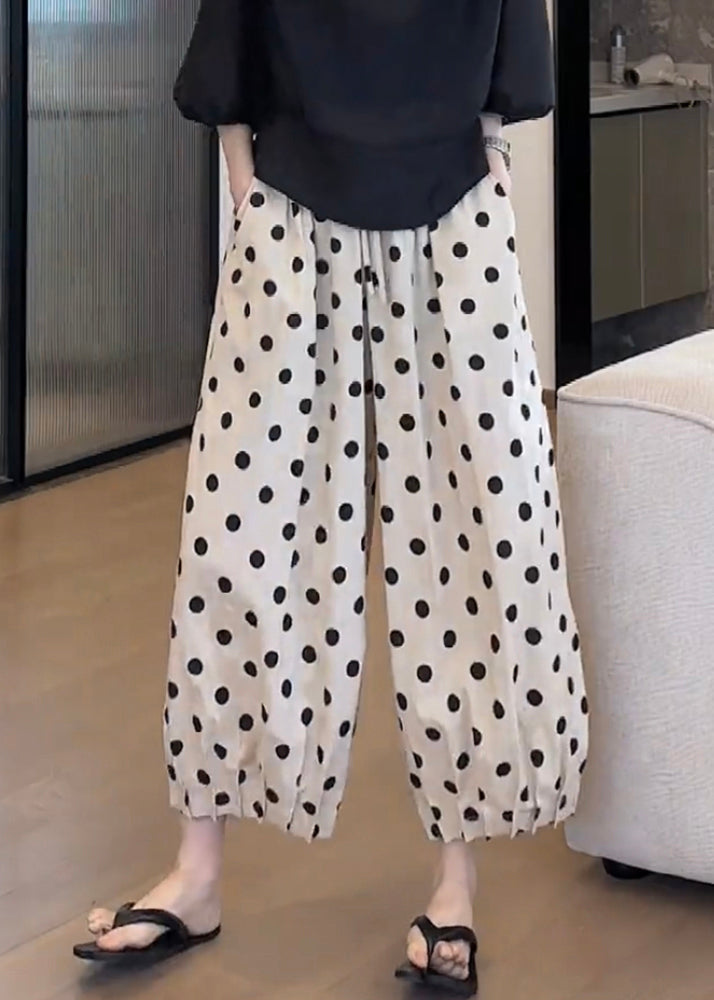 Pantalon élastique taille lanterne décontracté imprimé pois poches coton