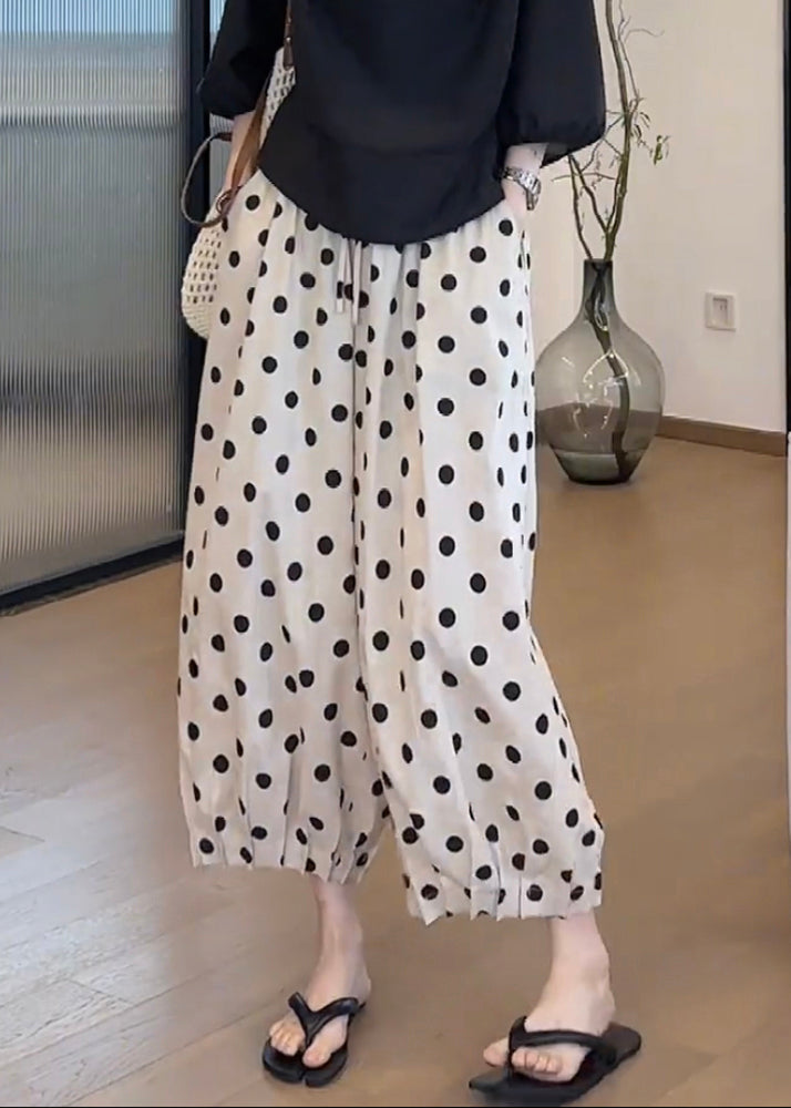 Pantalon élastique taille lanterne décontracté imprimé pois poches coton