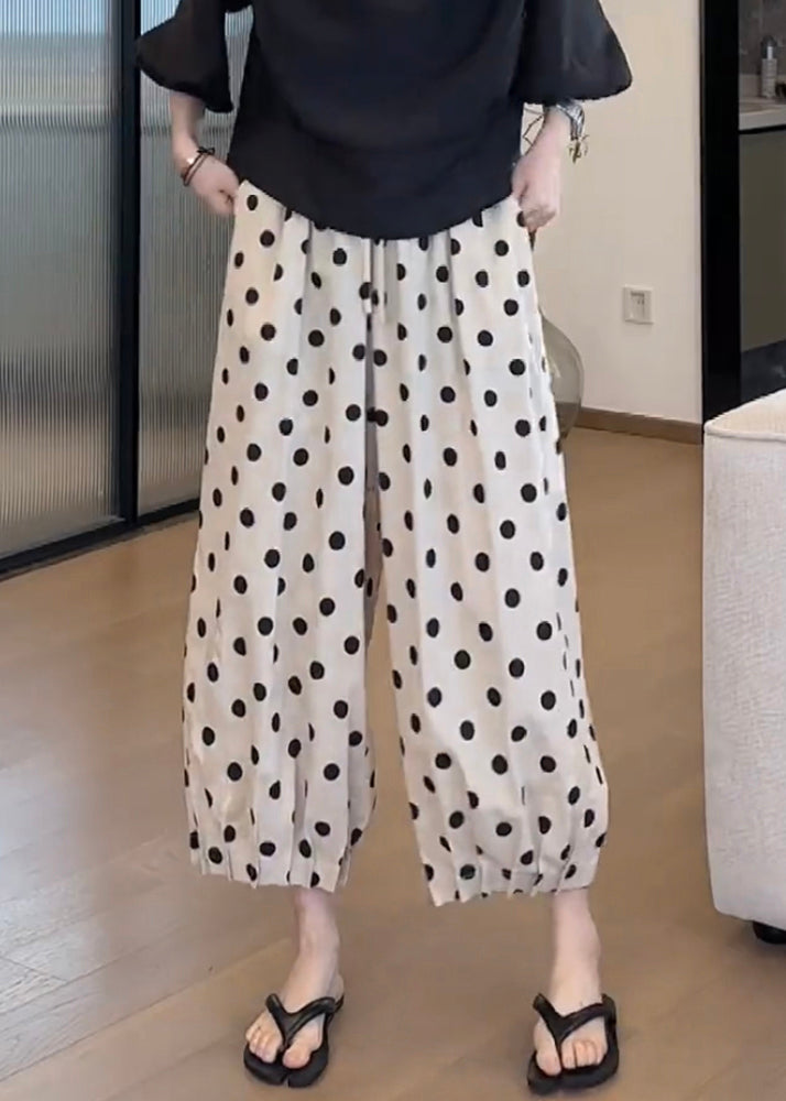Pantalon élastique taille lanterne décontracté imprimé pois poches coton