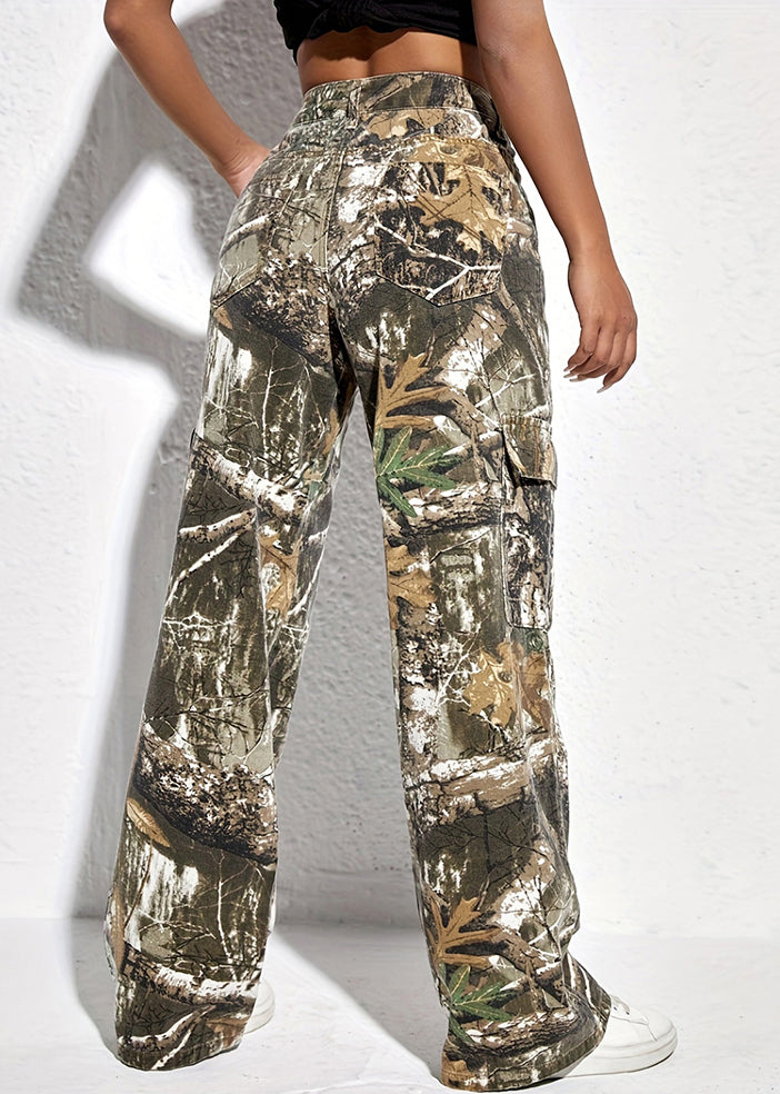 Taschen Casual Print Frühling Hosen Taille Hoch Baumwolle